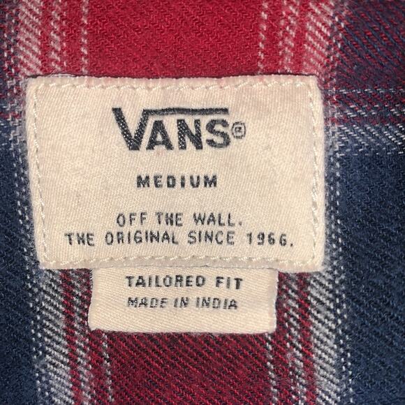 Vans Unisex Collared Long Sleeve Button Down Plaid Red and Blue Shirt Size - Picture 11 of 12